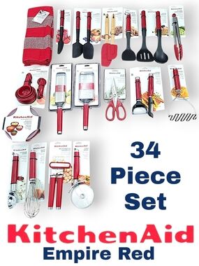 KitchenAid Empire Red 34-Piece Cooking Utensil Set - Red and Black Accents